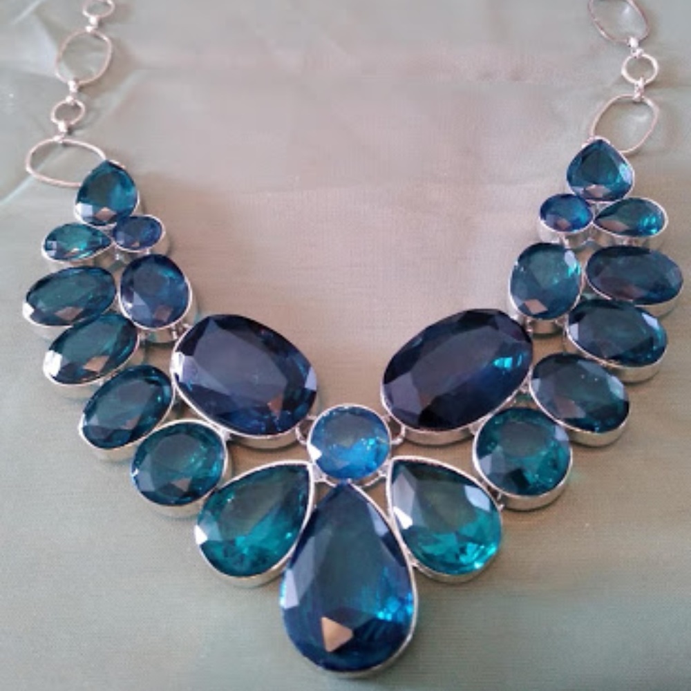 Large Deep Blue Glass Stone Necklace